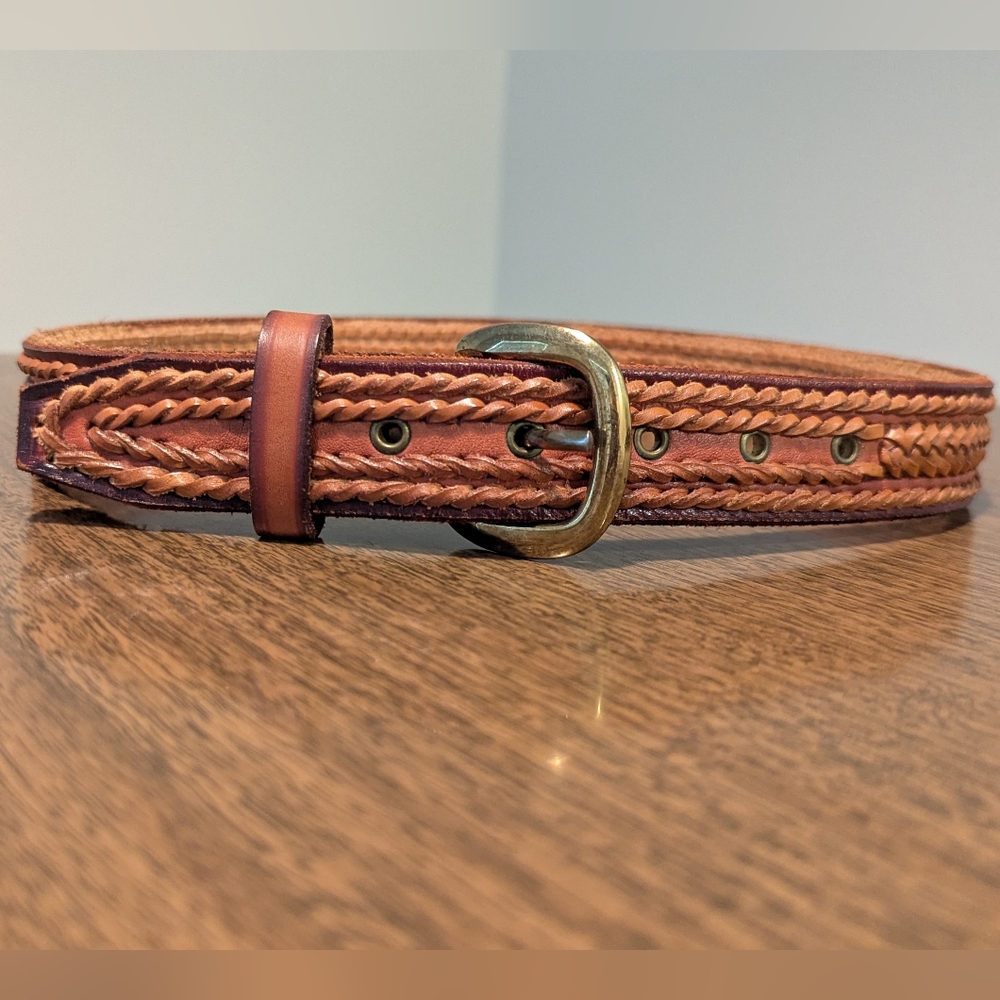 Braided Leather Belt with Brass Buckle